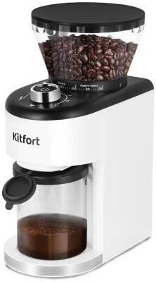 Кофемолка Kitfort КТ-7205 200Вт сист.помол.:жернова вместим.:250гр белый/черный KITFORT