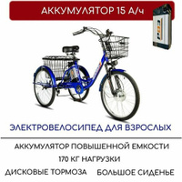 Электровелосипед трехколесный для взрослых РВЗ "Чемпион", 250 15, синий