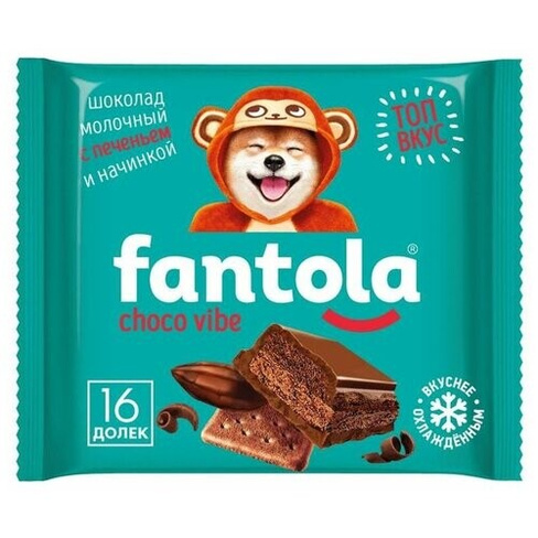 Шоколад молочный Fаntola "Choco Vibe", с начинкой и печеньем 66 г Fantola