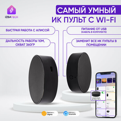 Умный ИК-пульт для Яндекс Алисы 2.0 с диапазоном работы 10м инфракрасный контроллер с голосовым управлением Tuya