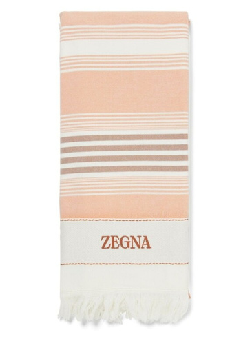 Zegna пляжное полотенце с вышитым логотипом, оранжевый