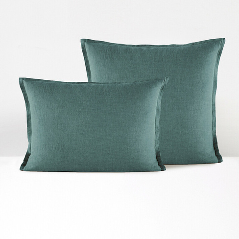 Наволочка однотонная на подушку или валик из стираного льна 63 x 63 см зеленый
