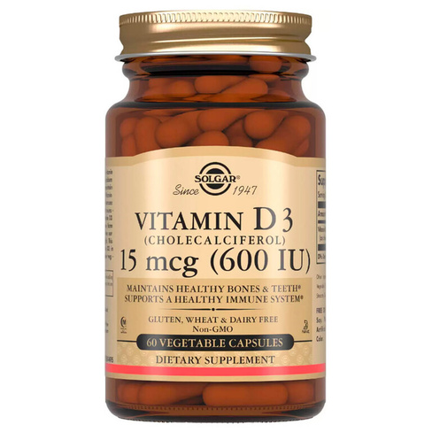 Витамин D3 600 МЕ, 60 капсул, Solgar