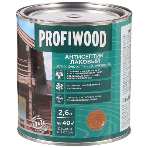 Антисептик Profiwood, для дерева, лаковый, орех, 2.4 кг