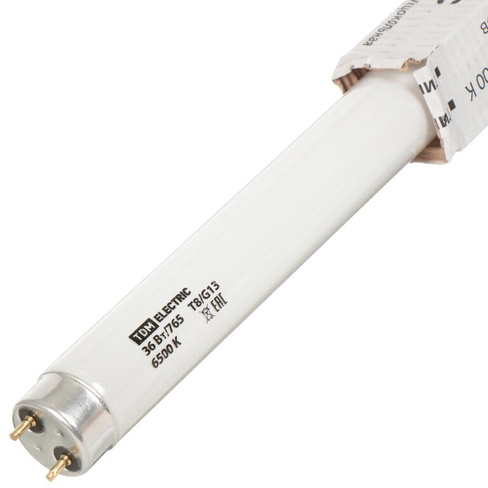 Лампа люминесцентная G13, 36 Вт, 1980 Лм, 6500 К, свет холодный белый, T8, линейная, двухцокольная, TDM Electric, SQ0355