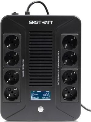 SMARTWATT линейно-интерактивный, 1000/600 ВА/Вт, напольный/настенный, LCD дисплей, Shuko CEE7/4 - 8 шт. (4 шт. с резервн