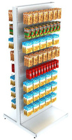 Высокий островной металлический стеллаж с перфорацией для магазина бытовой химии H&CH-МОС-04