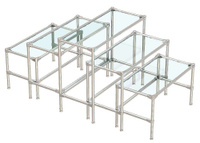 Островные хромированные демо-столы с усиленными крышками из стекла 8 мм для магазина обуви Shoes-D45-02