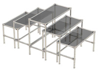 Хромированные островные демо-столы с тонированным стеклом для магазина сумок BAGS-D45-03