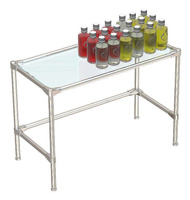 Хромированный средний демо-стол с усиленной стеклянной полкой 8 мм для продажи косметики серии COSMETIC ХДС-ПС8-D42