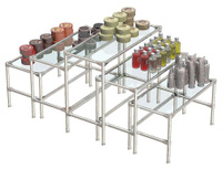 Островной комплект хромированных демо-столов со стеклянными полками 6 мм для продажи косметики серии COSMETIC ХДС-ПС6-D4