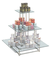 Пирамида на хромированном каркасе с квадратными стеклянными полками для продажи чая и кофе ПХК-ЧК-02