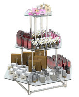Островная хромированная пирамида с шести-гранными стеклянными полками для продажи парфюмерии серии PERFUME №8