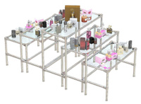 Островной комплект хромированных демо-столов с прозрачными полками стекло 8 мм для продажи парфюмерии серии PERFUME ХДС-