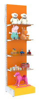 Разноцветный пристенный стеллаж со стеклянными полками для магазина игрушек KIDS-СТ-ПР-2