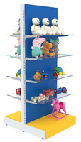 Разноцветный островной стеллаж с восьмию стеклянными полками для магазина игрушек KIDS-СТ-ПР-3