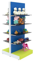 Разноцветный островной стеллаж с восьмию тонированными полками для магазина игрушек KIDS-СТ-Т-3