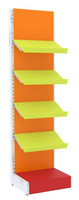 Разноцветный пристенный стеллаж с наклонными полками для магазина игрушек KIDS-СТ-Н-2
