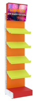 Пристенный разноцветный стеллаж с наклонными полками и световым коробом для магазина игрушек KIDS-ПСТ-СК-9