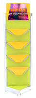 Пристенный разноцветный стеллаж со световым коробом и угловыми наклонными полками для магазина игрушек KIDS-ПСТ-СК-13