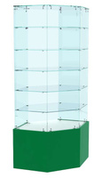 Угловая витрина для аптеки с пятью полками и стеклом серии ИЗУМРУД №9118