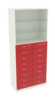 Шкаф для аптек с 16-ю ящиками и двумя стеклянными полками серии RED №7-1-С