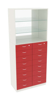 Шкаф для аптек с 16-ю ящиками стеклянными полками и зеркалом серии RED №7-1-СЗ