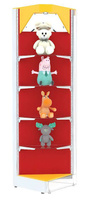Угловой разноцветный стеллаж со стеклянными полками и зеркальным фризом ПОПУГАЙ №10-ПФ