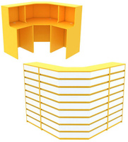 Ресепшен желтого цвета Г-образный серии СОЛНЕЧНЫЙ СВЕТ с фасадными декорами №4