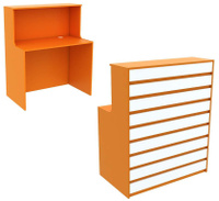 Ресепшен оранжевого цвета прямоугольный серии АПЕЛЬСИН с фасадными декорами №1