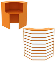 Ресепшен оранжевого цвета угловой серии АПЕЛЬСИН с фасадными декорами №3