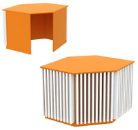 Ресепшен - стол оранжевого цвета угловой с планками серии АПЕЛЬСИН - ВЕРТИКАЛЬ №10