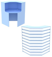 Ресепшен голубого цвета угловой серии ГОЛУБОЙ ГОРИЗОНТ с фасадными декорами №3