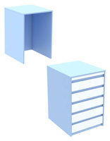 Ресепшен - стол голубого цвета узкий серии ГОЛУБОЙ ГОРИЗОНТ с фасадными декорами №9