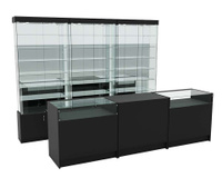 Комплект стеклянных витрин ИС-32 и прилавков ЭК-2, Черный