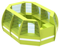 Торговый островок цвета лайм из стекла с полукруглым фасадом серии LIME БР-02 (8,71 кв.м)