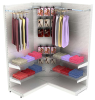 Торговая пристенная угловая система серии METAL для одежды с поручнями и корзинами с задней стенкой №6