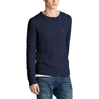 Пуловер с круглым вырезом и узором косы из хлопкового трикотажа M синий