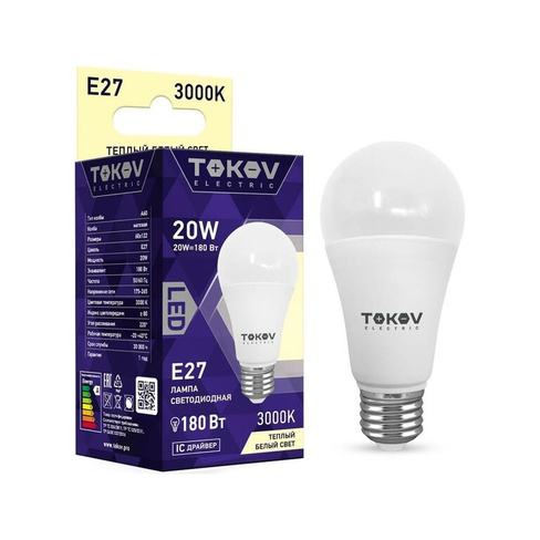 Светодиодная лампа TOKOV ELECTRIC TKE-A60-E27-20-3K