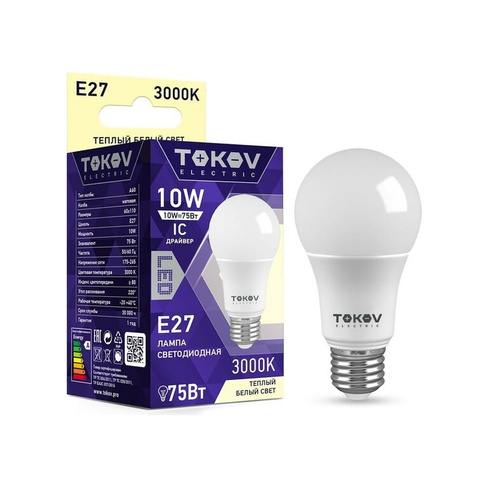 Светодиодная лампа TOKOV ELECTRIC TKE-A60-E27-10-3K