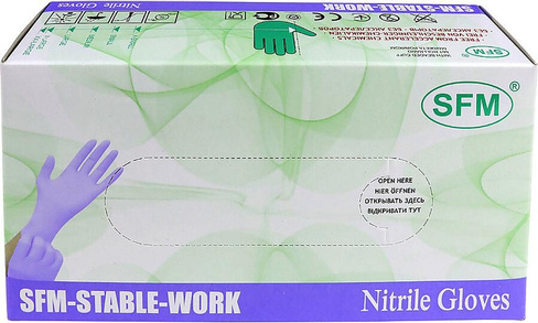 Перчатки медицинские SFМ Перчатки медицинские смотровые нитриловые нестерильные неопудренные размер M фиолетово-голубые