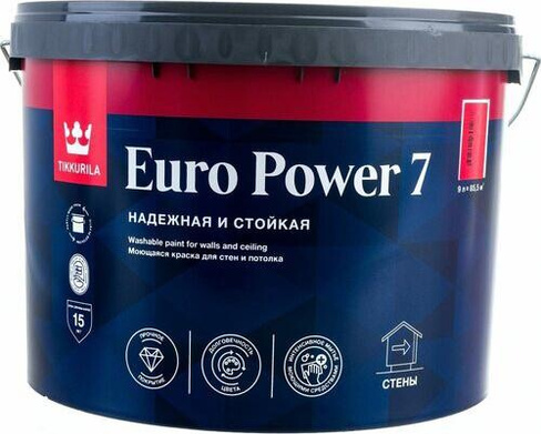 Краска Tikkurila Моющаяся краска для стен и потолков euro power-7