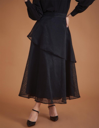 Асимметричная многослойная юбка из органзы, черная Kayra