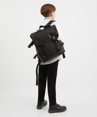Рюкзак мягкой формы из плотной прочной экокожи черный для мальчика Gulliver