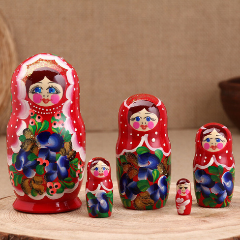 Матрёшка 'Анастасия', красное платье, 5-кукольная, 16 см