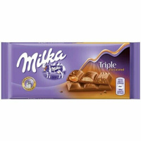 Шоколад Milka Triple Caramel молочный с тремя видами начинкикарамельный, 90 г