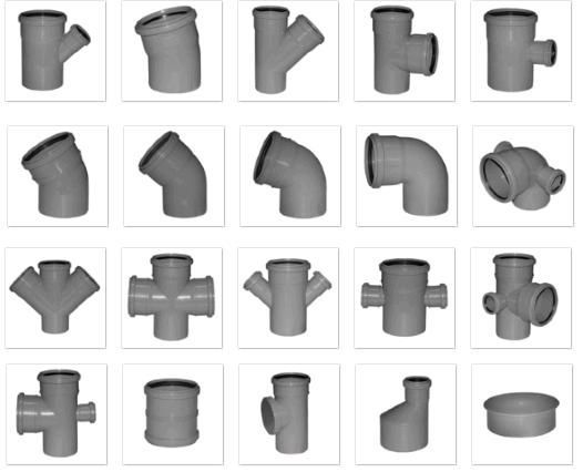 Комплектующие для канализационных труб ф 40 (тройники, отводы, муфта ...