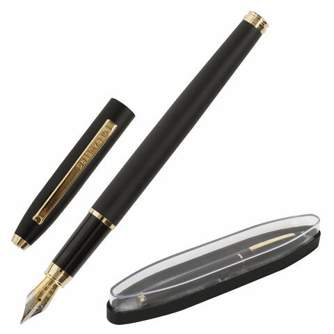 Ручка подарочная перьевая BRAUBERG Brioso СИНЯЯ корпус черный с золотистыми деталями 143467