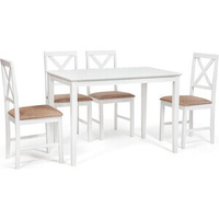 Обеденный комплект TetChair Хадсон (стол + 4 стула)/ Hudson Dining Set дерево гевея/ мдф pure white (белый 2-1) ткань ко
