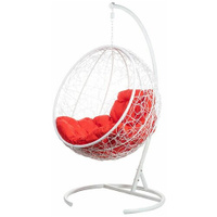 Кресло подвесное Bigarden "Kokos", белое, со стойкой, красная подушка (чехол в подарок)